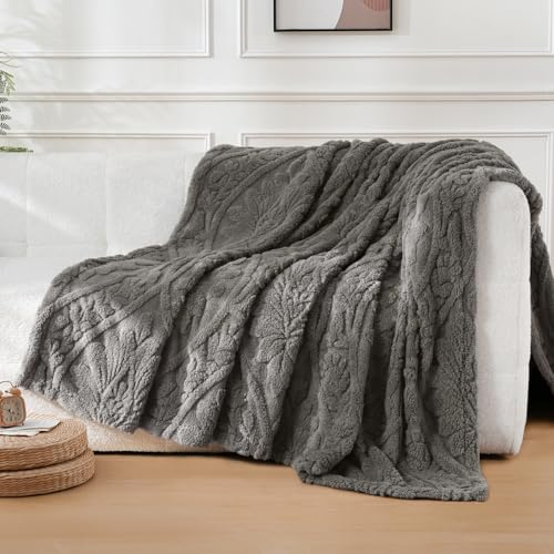 WONGS BEDDING Kuscheldecke Flauschig Decke Fleecedecke 150x200 cm, Sofadecke Wolldecke Couchdecke Warme Weiche Boho Decken Überwurf für Sofa Couch Bett, Dunkelgrau