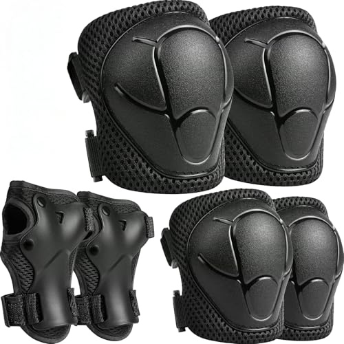 Kids Protective Gear Set, Knee and Elbow Pads with Wrist Guards for Ages 3-8 Year Toddler, 3 in 1 Enhanced Material Protective for Skating Cycling Bike Roller Scooter, Includes Organizer Bag (Black)