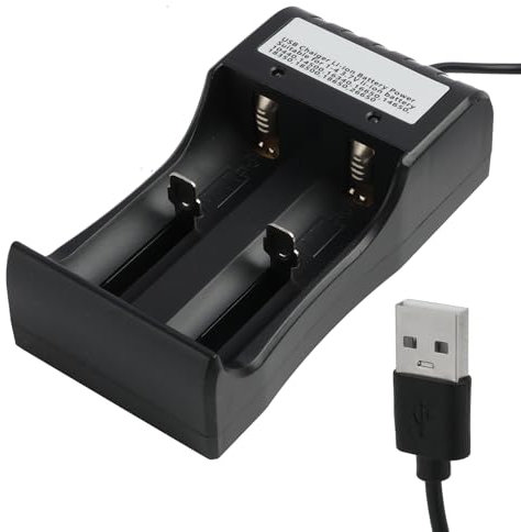 Cargador de Baterías 18650, Cargador Universal de Batería de Litio con Doble Ranura para 3,7 V 18650, 26650, 18500, 18350, 17670, 17500, 16340, 14500, 10440, Incluye Cable USB, con Indicador LED