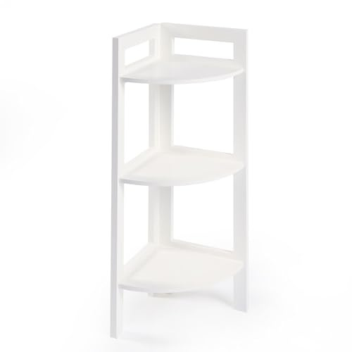 OHS Corner Shelves 3 Tier Shelving Unit, Free Standing Triangular Shelf Floor Storage Unit for Living Room Bedroom Kitchen or Office Storage Organizer, White - 65 x 23 x 23cm