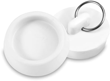 2uds Reutilizable Tapón de Desagüe, Tapones de Goma para Desagüe con Anillo Colgar Acero Inoxidable Tapones Drenaje Cocina para Bañera Lavandería (Blanco)