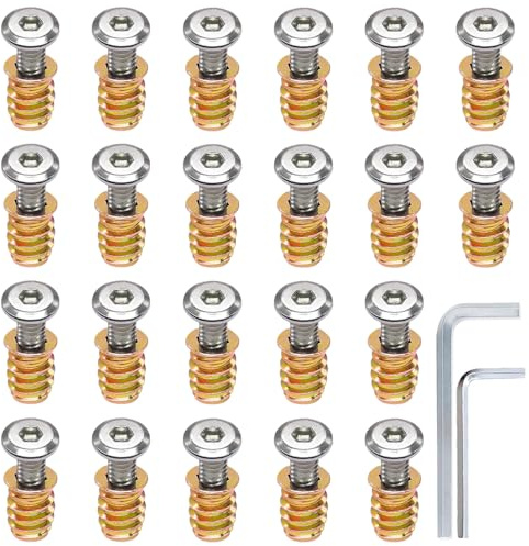 Zynthor 20 Pcs M6 x 20mm Furniture Screw Nut Threaded Inserts for Wood, M6 x 15mm Nut Threaded Wood Inserts Bolt Fastener Connector Hex Socket Drive Screw-in Nuts with Hex Spanner