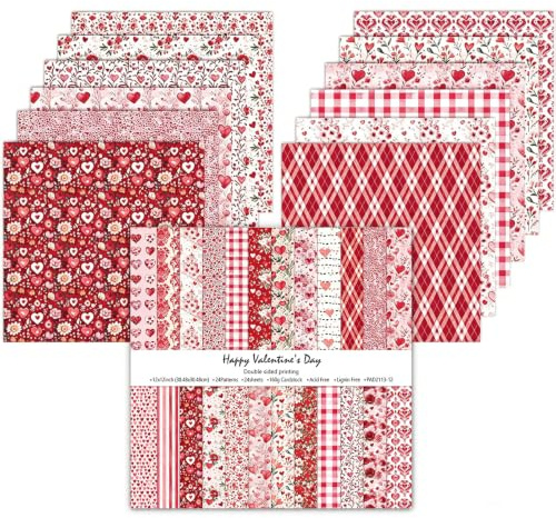 Scrapbook-papper 24 ark, 30,5 x 30,5 cm, dubbelsidigt mönsterpapper, elegant blommönster, dekorativt pappersset, hantverk papper för gör-det-själv fotoalbum och scrapbook-dekoration (rosa)