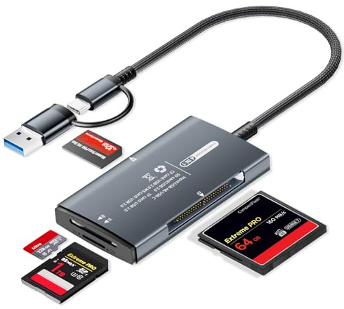 Ticenpe Lector de tarjetas SD 4 en 1 USB A USB-C a SD/Micro SD/MS/CF, lector de tarjetas SD, adaptador de tarjetas de memoria para iPhone, iPad, Windows, Linux, Mac OS, Android