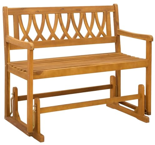 vidaXL Panca Glider da Giardino Naturale 110 x 59 x 97 cm, Mobili da giardino rustici, posti all'aperto, panchina in acacia, dondolo per relax in patio
