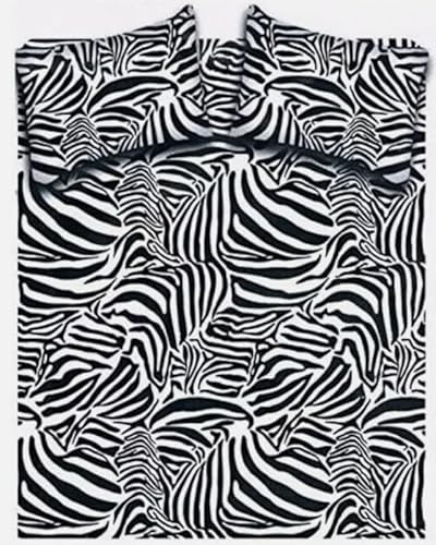 Corredocasa ® Completo Lenzuola Matrimoniale in Morbida Microfibra – Set Letto con Lenzuolo sopra, sotto con Angoli e Federe – Fantasia Zebrata Bianco e Nero, Resistente e Facile da Lavare