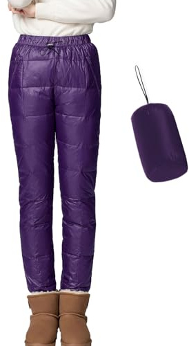 Flygo Womens Snow Pants Packable Winter Waterproof Windproof Outdoor Ultralight Warm Down Ski Pants Trousers(Purple-L)
