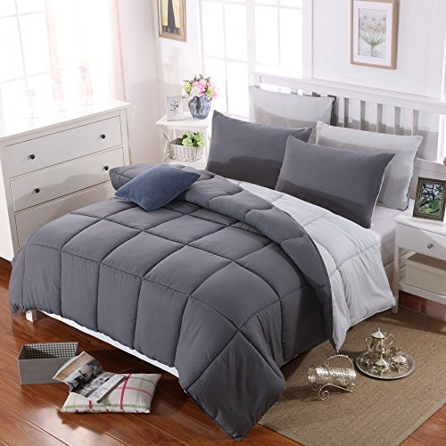 MOHAP Couette Bicolore 4 Saisons d'été Légère 450g/m² 140x200cm Hypoallergénique Gris Foncé + Gris Clair Réversible 1 Personnes Edredon