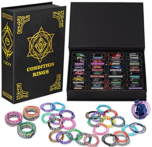 CZYY Upgraded Condition Rings 96 PCS Status Effect Markers in 24 Conditions & Spells Magic Book Storage Box Great DM Tool for Dungeons & Dragons, Pathfinder, D&D and RPG Miniatures