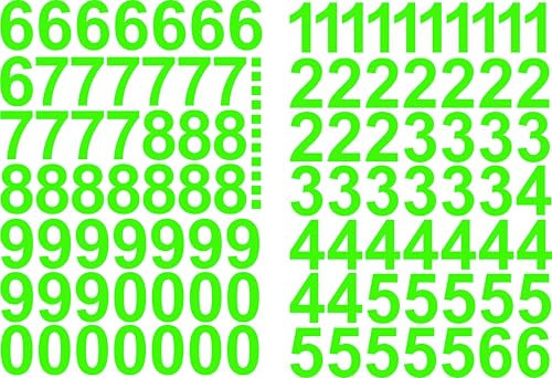 Zahlen Aufkleber 4cm Hoch - in Neon Grün - 101 KLEBEZAHLEN - Selbstklebende Ziffern und Nummern 0-9 - Ideal für den Außenbereich da Wasser und Wetterfest