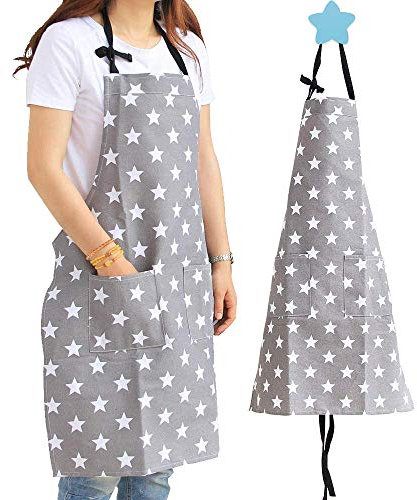 XCOZU Grau Sterne Schürze Mit Tasche, Polyester Baumwolle Verstellbare Kochschürze Für Damen Und Männer, Küchenschürze Grillschürze Latzschürze Kellner
