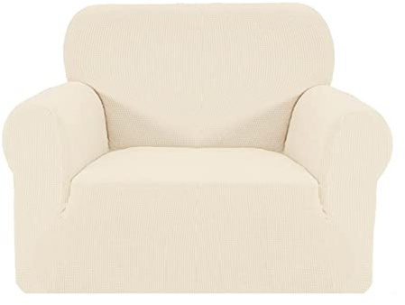 SAMSTEX Stylish 1 Seater Sofa Cover Stretch 1-Piece High Stretch Armchair Cover Machine Washable Non Slip Sofa Slipcovers Thick Soft Armchair Sofa Protector (1 Seater, Beige)