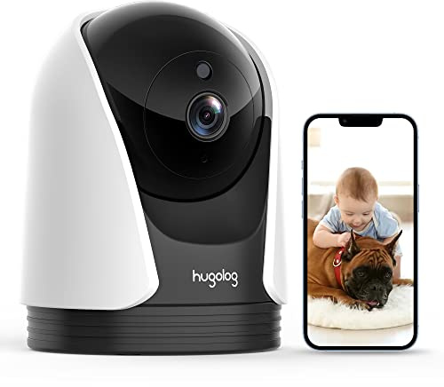 Hugolog Baby Monitor, 2K Security Camera, PT Cameras for Home Security, Indoor 2.4GHz Wi-Fi Camera with Motion Detection for Baby/pet, Two-Way Audio, IR Night Vision, Works with Alexa