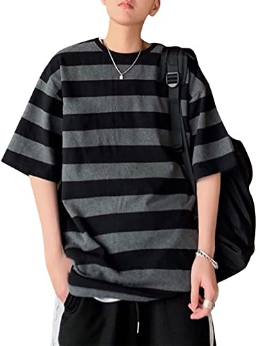 LAVASEON Harajuku Oversized Striped T-Shirt Long Sleeve Crew Neck Casual Matching Couple Streetwear Pullover