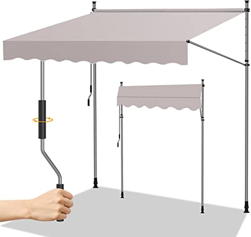 Randaco Tenda da Sole a Bracci con Manovella, 250x120cm Protezione per Il Balcone, Tenda resistente per Esterno ai raggi UV e regolabile in Altezza, Senza Forare, Beige