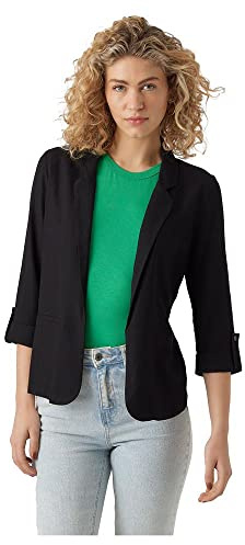 VERO MODA Blazer léger pour Femme avec Manches Trois Quarts Sakko élégant en Tailleur d'affaires, Couleurs:Noir, Taille:XS