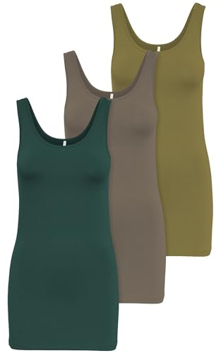 ONLY Lot de 3 débardeurs basiques pour femme - Blanc, noir, gris, bleu, crème - T-shirt long d'été - 15201465, XL