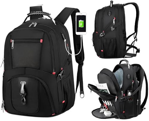 ALTOS OFFICE AND HOME Mochila para laptop de 17, viajes de negocios, estudios, Puerto USB, negra, antirrobo, ideal para senderismo, impermeable, resistente a arañazos, reforzada, GRAN CAPACIDAD,