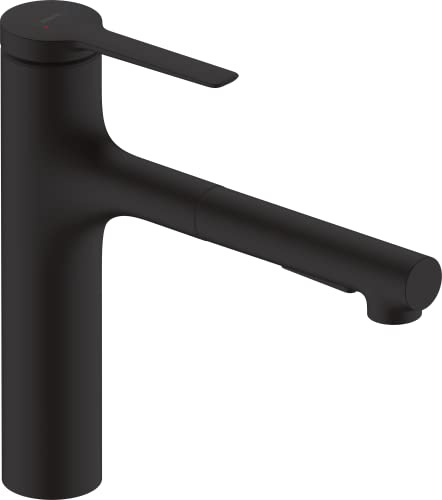 hansgrohe Zesis M33 - Küchenarmatur mit Metall Brause ausziehbar, 2 Strahlarten, Wasserhahn Küche mit Auslauf Höhe 160mm, Mischbatterie Küche schwenkbar , Mattschwarz