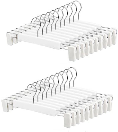 LATRAT Set di 20 grucce per pantaloni, grucce portagonne, con 2 clip regolabili antiscivolo, ganci girevoli a 360, per pantaloni, gonne, calze, biancheria intima, colore: bianco