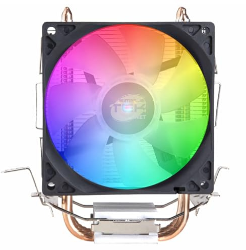 Simpletek - CPU-Kühler kompatibel mit Sockel LGA 775 115X 1150 1151 1155 1156 1200 FM2 FM2+ AM3 | RGB LED 92 x 65 x 129 mm Gaming montiert