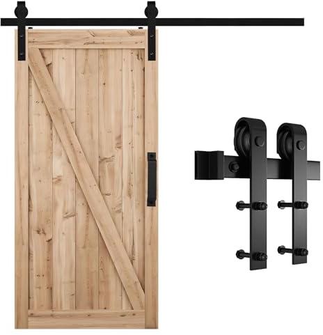 DBREAKS 6.6FT/200CM Schiebetürbeschlag Set, schiebetür komplettset, Schiebetürsystem, Schiebetürbeschlag Aussenbereich, Schiebetür Hängeschiene für Einzelne Holztür, Schienen-Kit J-Form(keine Tür)