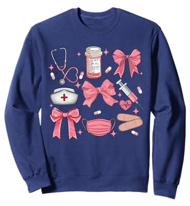 Retro Nurse Coquette Pink Bow Girly Nursing Student Women Sweatshirt