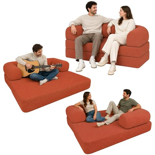 bananair - Canapé Convertible 2 Places Fabriqué en France – Canapé Lit Modulable en Mousse Haute Densité et Tissu Velours Côtelé – Design Innovant Boneless Couch, Expédié Compressé (Terracotta)