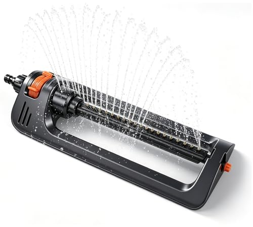 VIFERR Aspersor Oscilante Automático 19 Orificios, Aspersor de Riego Césped Oscilante Automatico, con Función Giratoria para Césped y Parterres para Patio Parque Césped Jardín
