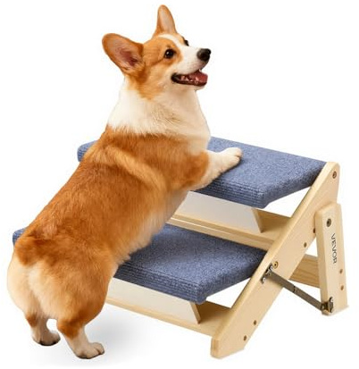 VEVOR Escalier pour Chien Pliable 2 Marches pour Chien Convertible en Rampe pour Canapé Lit Voiture Chats Chiens Animaux de Compagnie Jusqu'à 50 kg, Hauteur Marche 12 cm, en Bois de Pin et Feutrine