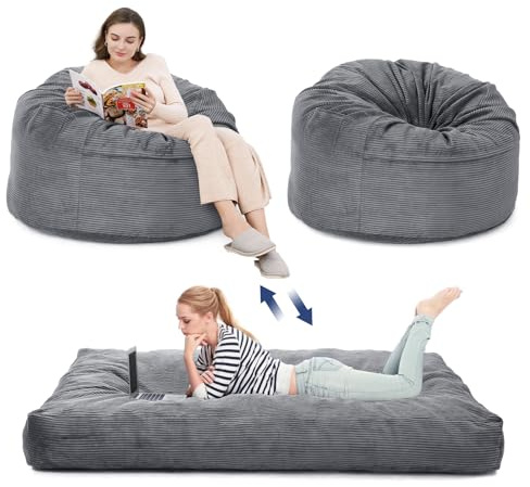 Aptliton Convertible Bean Bag Chair to Full Size Bed, Giant 4ft Memory Foam Filled Beanbag Sofa with Washable Cover, 2-in-1 Guest Bed Lounger for Adults Kids