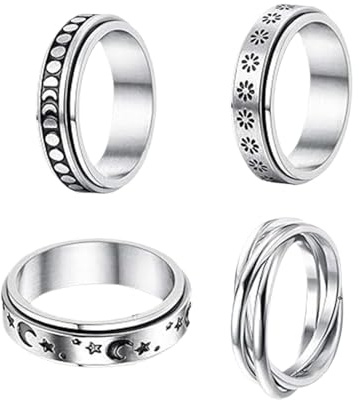 fidget spiner Rings - Stapelbara Knuckle Rings | Fidget Ring Set | 4st Modernt Titanstål Snyggt | Stressrelief Smycken Accessoarer | För Festsammankomst Masquerade Cosplay Boys