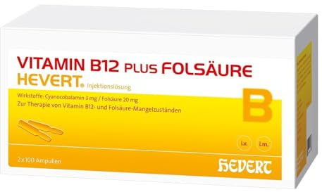 Vitamin B12 plus Folsäure Hevert zur Therapie und Prophylaxe von Folsäure- und Vitamin B12-Mangel, 200 St. Ampullen