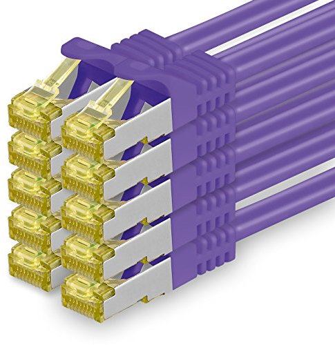 1aTTack.de Câble Réseau Cat7 Cat 7 10 GB/s SFTP - 10x 5m - RJ45 Ethernet LAN DSL Routeur Modem - Violet
