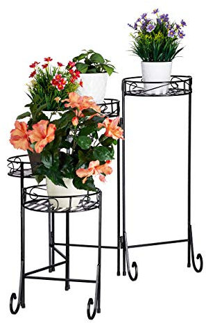 Relaxdays Escalier métal 5 Niveaux, Support Pot de Fleurs, Étagère pour Plantes Rond décoration 65x125x23cm, Noir