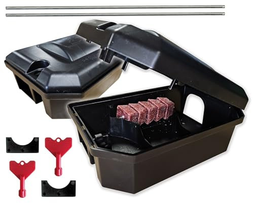 PEST EXPERT – 2 X PRE-BAITED BAIT BOXES | Rat Poisoning Super Strength | Rat/Mouse Bait Blocks & Rodent Box Stations | READY-TO-USE | Fast & Safe Indoor/Outdoor Control | SINGLE FEED POISON – TWINPACK