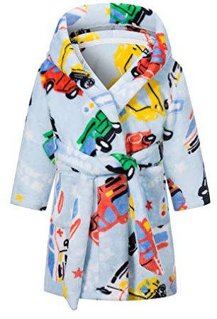 DELEY Peignoir pour Enfants Garçons Filles Robes à Capuche Pyjamas Tout-Petits Vêtements de Nuit Robe de Chambre Douce Chemise de Nuit Voitures Arc-en-Ciel 2-3 Ans