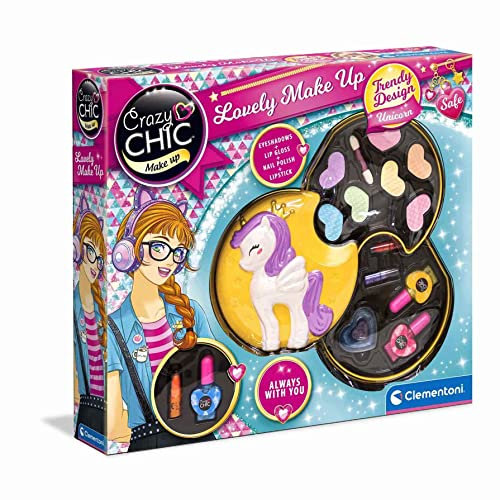 Clementoni - 18643 - Crazy Chic Make Up - Lovely Make Up - Palette de Maquillage Licorne pour Enfants - avec Divers Produits Cosmétiques - Vernis, Gloss, Eyeliner, Etc.