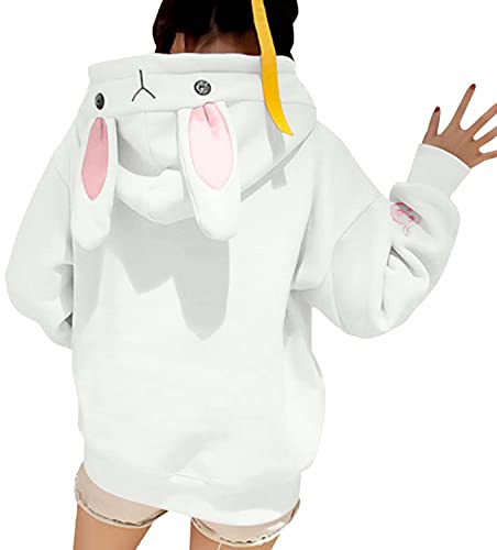 PAIDAXING Felpe con cappuccio per le donne kawaii Cute Bunny Ear Hoodie Coniglio Maglione Felpa Oversize Pullover Tops per le signore ragazze