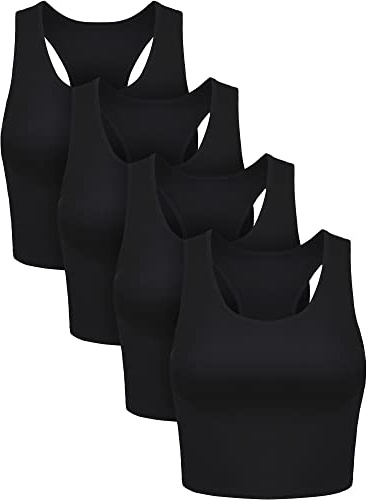 Boao Basic linne, ärmlöst linne med brottarrygg för kvinnor, 4-pack, Svart, M