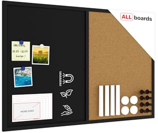 ALLboards Tableau COMBI liège noir/à craie noir magnétique 90x60cm cadre en bois laqué noir