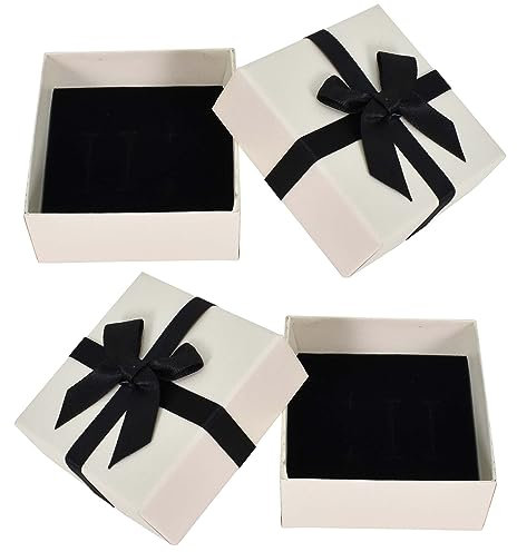 KYSUN 2 quadratische Geschenkboxen aus Papier mit Schleife für Ohrringe, Halsketten, Armbänder und Ringe, 7,7 x 7,5 x 3,5 cm