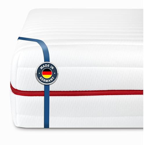 BMM Materasso classico da 90 x 210 cm, durezza media H3, materasso in schiuma fredda certificato Öko-Tex, materasso ergonomico a 7 zone, altezza 19 cm, prodotto in Germania.