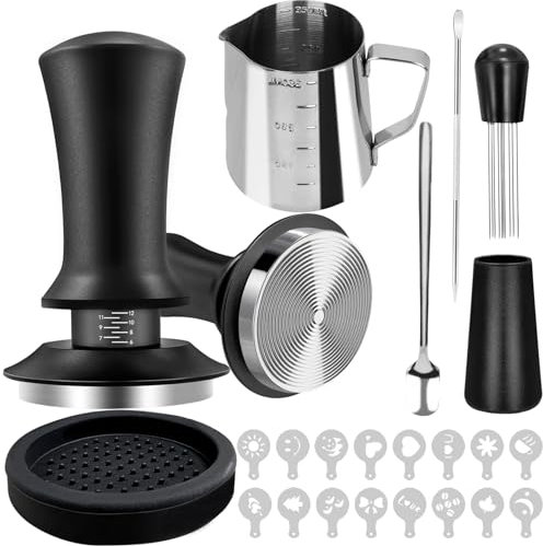 Yeelan 22 PCS Espresso Accessories, 51mm Coffee Espresso Tamper Set, with Espresso Tamper, WDT Tool, Coffee Stirrer, Frothing Pitcher, Latte Art Pen, Tamper Mat, Coffee Stencils for Espresso Machine