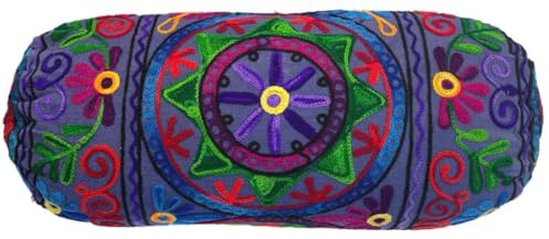 Original Kikan Federa per cuscino cilindrica rotonda Takiya, in cotone, stile boho, 46 x 18 cm, per yoga, meditazione, ricamata, per schiena, collo, maternità, federa vegana (solo federe) (blu navy)