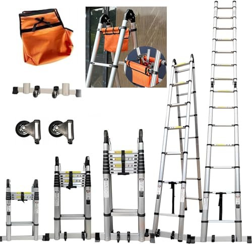 Hooha Échelle télescopique de 6,6 m, grande taille, échelle à arêtes de poisson multifonction, en aluminium, échelle rétractable, peu encombrante, beauté argentée, résistante à la corrosion