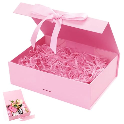Caja de regalo magnética, caja de embalaje para eventos especiales, 21 x 17 x 7 cm, ideal para bodas, Navidad y aniversarios, rosa