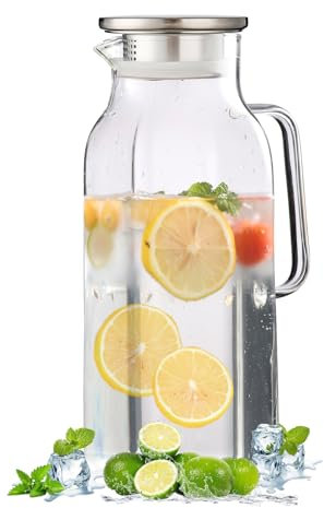60oz Glass Jug with Lid，with Handle Fridge Door Pot Multifunctional Glass Water Jug That Meets The Daily Beverage, Tea, and Juice Needs of Families