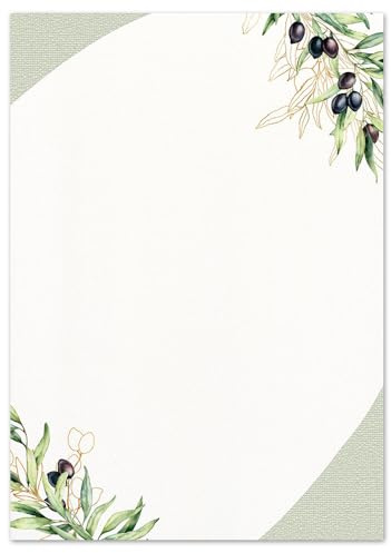 100 ark brevpapper OLIVENTWEIGE DIN A4 (210 x 297 mm), 90 g/m² meny