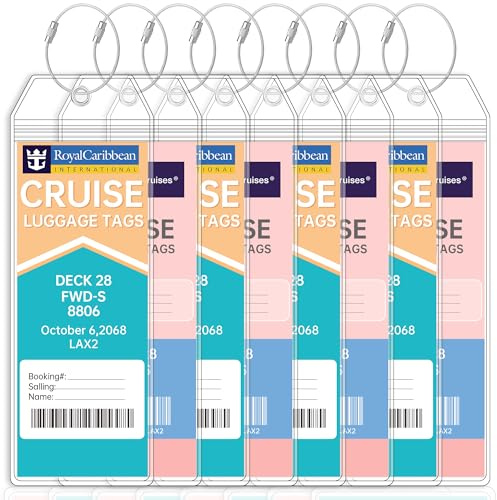 Teskyer 8 Pcs Cruise Luggage Tag Holder Compatible with Royal Caribbean, Celebrity Cruises, Marella (TUI) Cruise, Waterproof, Clear, Durable, Cruise Luggage Tags with Zip Seal, Cruise Essentials